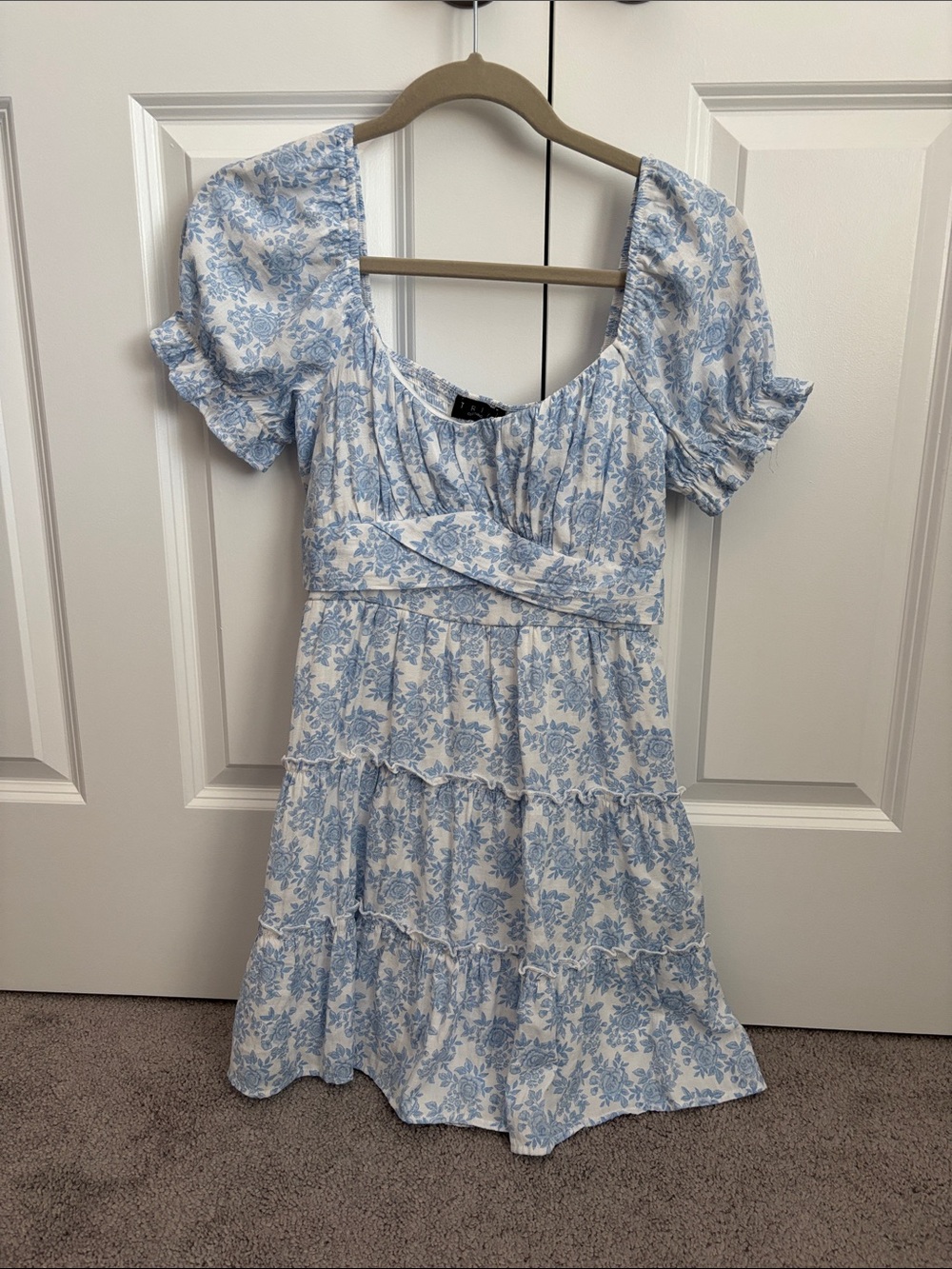 Trixxi White and Light Blue Floral Mini Dress